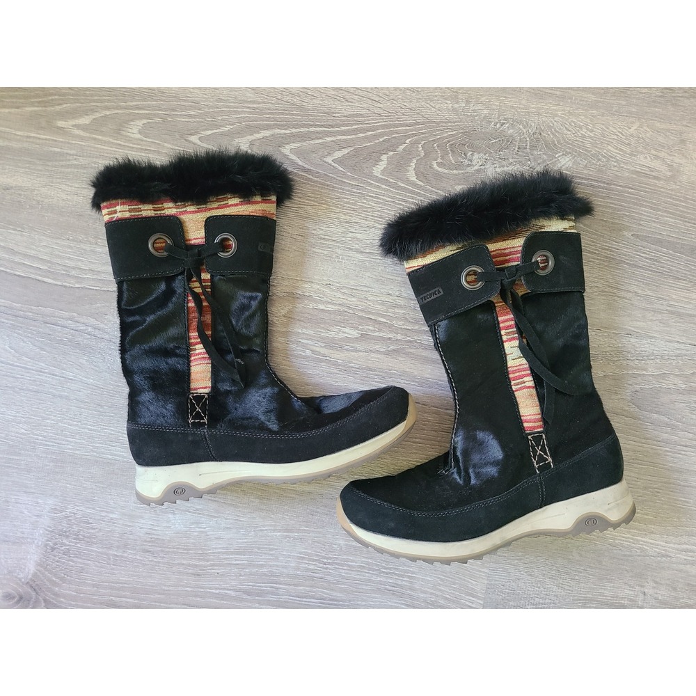 Y2K Tecnica Skandia Sz 9 Apres Ski Boots Fur Lined Goat Hide Italy Suede Black
